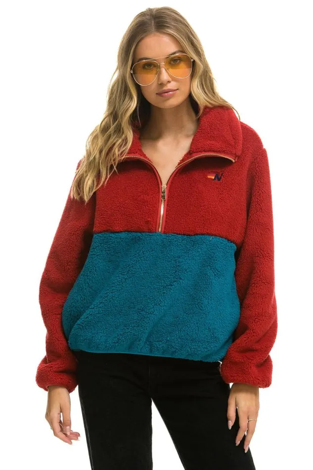 Teddy Apres Half Zip Color Block Jacket 8211 Cherry WomenMen Aviator Nation Teddy Jackets Teddy Apres Half Zip Color Block Jacket 8211 Cherry WomenMen Aviator Nation Teddy Jackets