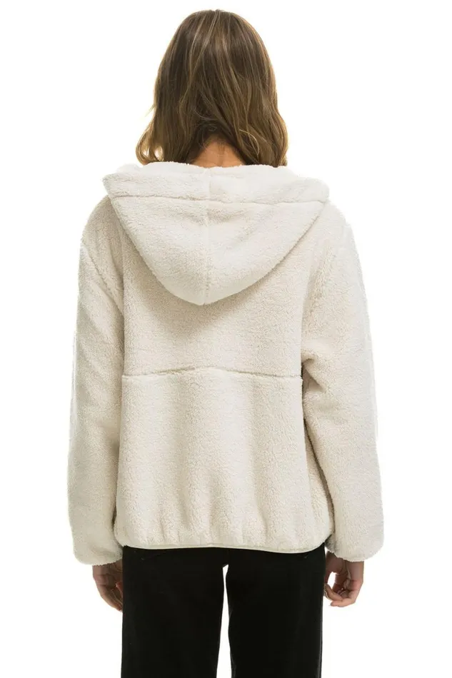 Teddy Apres Hooded Half Zip Jacket 8211 Vintage White WomenMen Aviator Nation Teddy Jackets