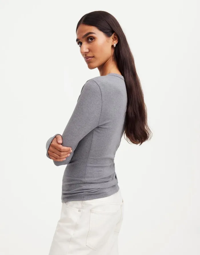 Tees Women Madewell Drapey Rib LongSleeve Tee Hthr Black Charcoal