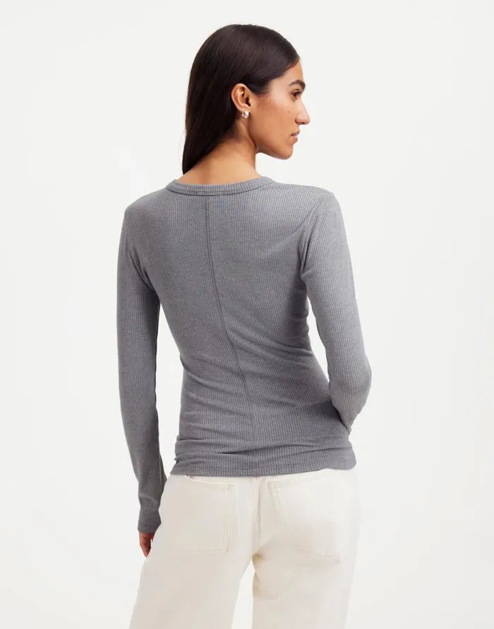Tees Women Madewell Drapey Rib LongSleeve Tee Hthr Black Charcoal