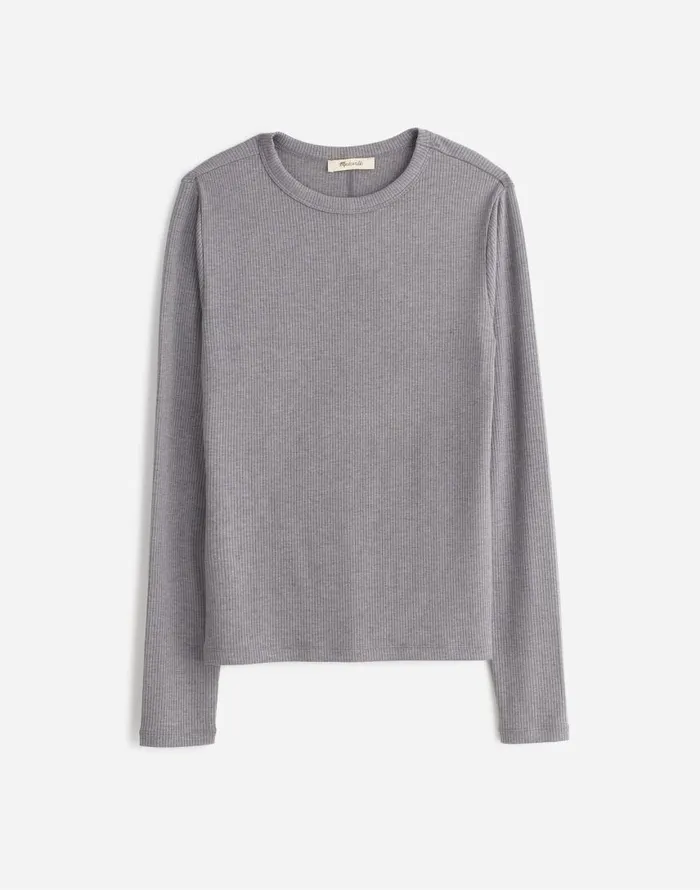 Tees Women Madewell Drapey Rib LongSleeve Tee Hthr Black Charcoal