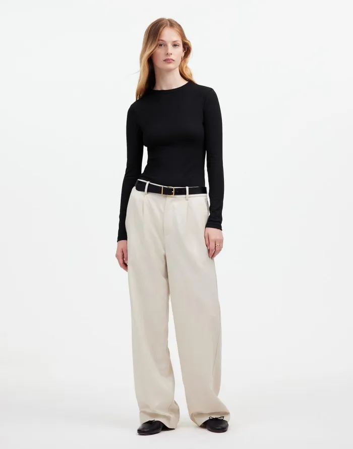 Tees Women Madewell Drapey Rib LongSleeve Tee Jet Black