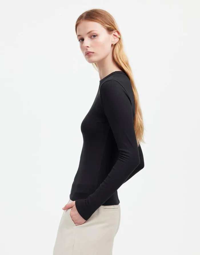 Tees Women Madewell Drapey Rib LongSleeve Tee Jet Black