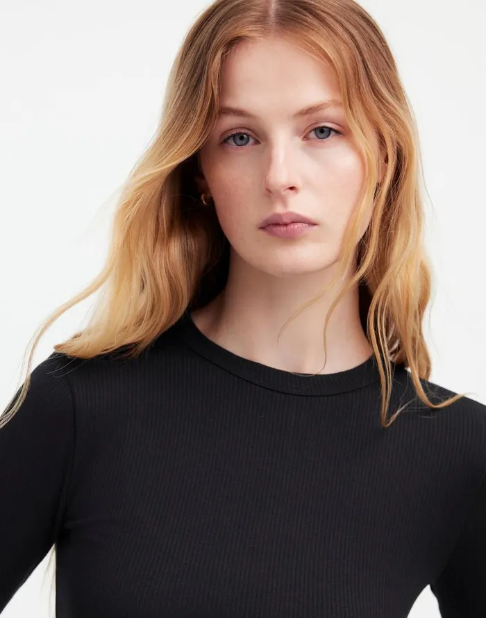 Tees Women Madewell Drapey Rib LongSleeve Tee Jet Black