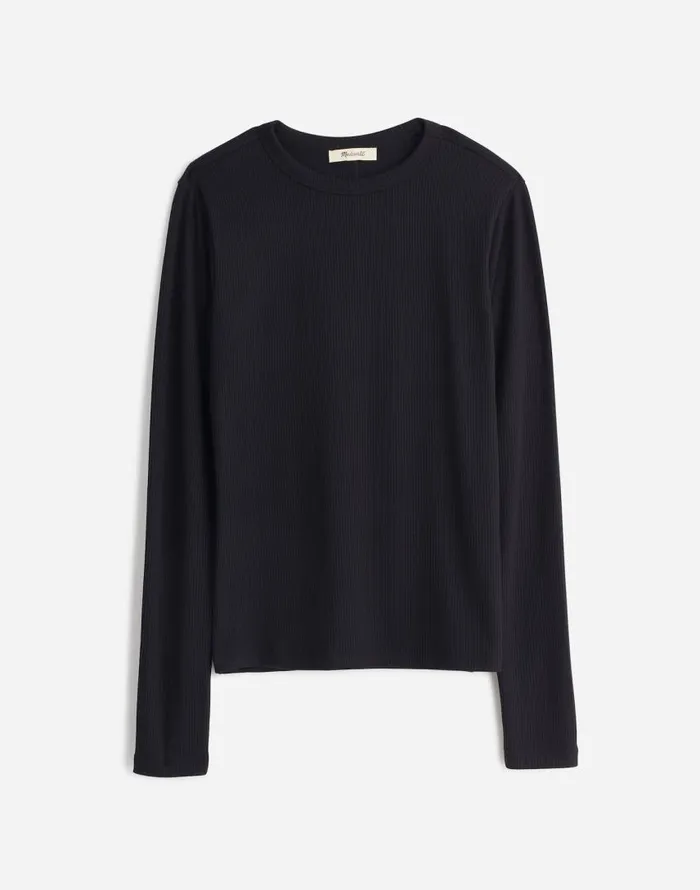 Tees Women Madewell Drapey Rib LongSleeve Tee Jet Black