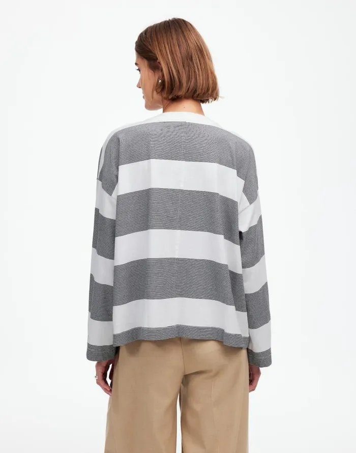 Tees Women Madewell Oversized Crewneck LongSleeve Tee In Stripe Eyelet White