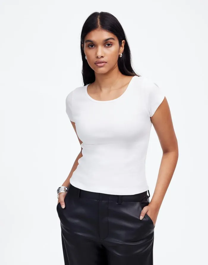 Tees Women Madewell Regenerative Cotton Ribbed CapSleeve Tee White