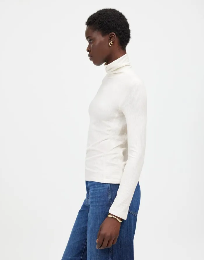 Tees Women Madewell Ribbed Turtleneck LongSleeve Tee Hthr Cream