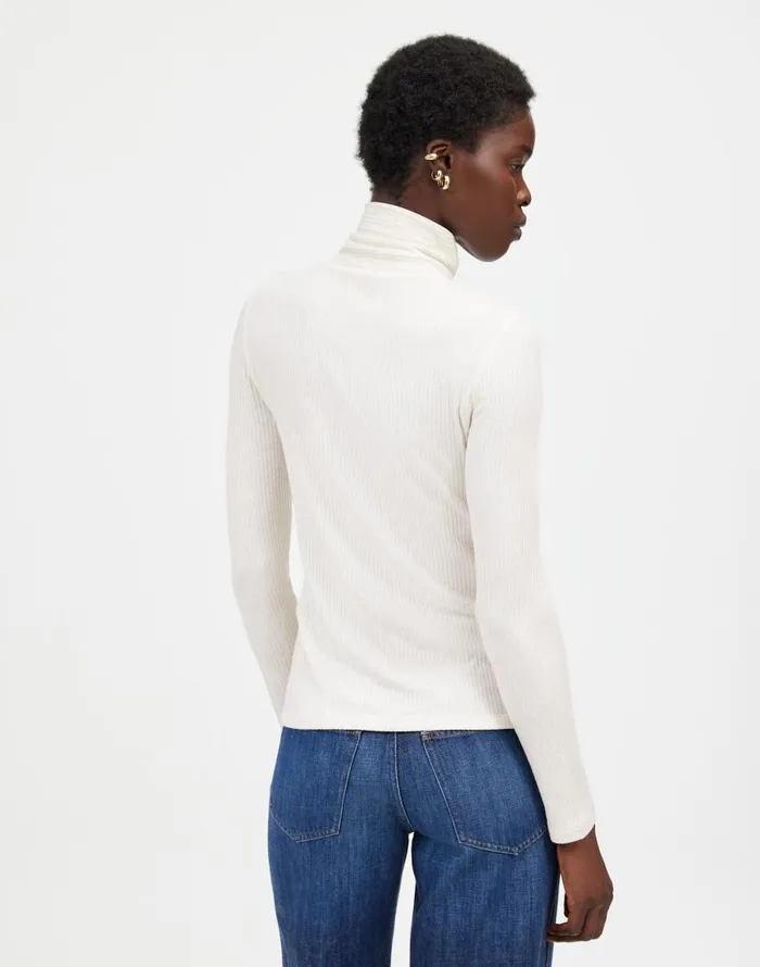 Tees Women Madewell Ribbed Turtleneck LongSleeve Tee Hthr Cream