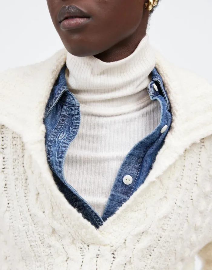 Tees Women Madewell Ribbed Turtleneck LongSleeve Tee Hthr Cream