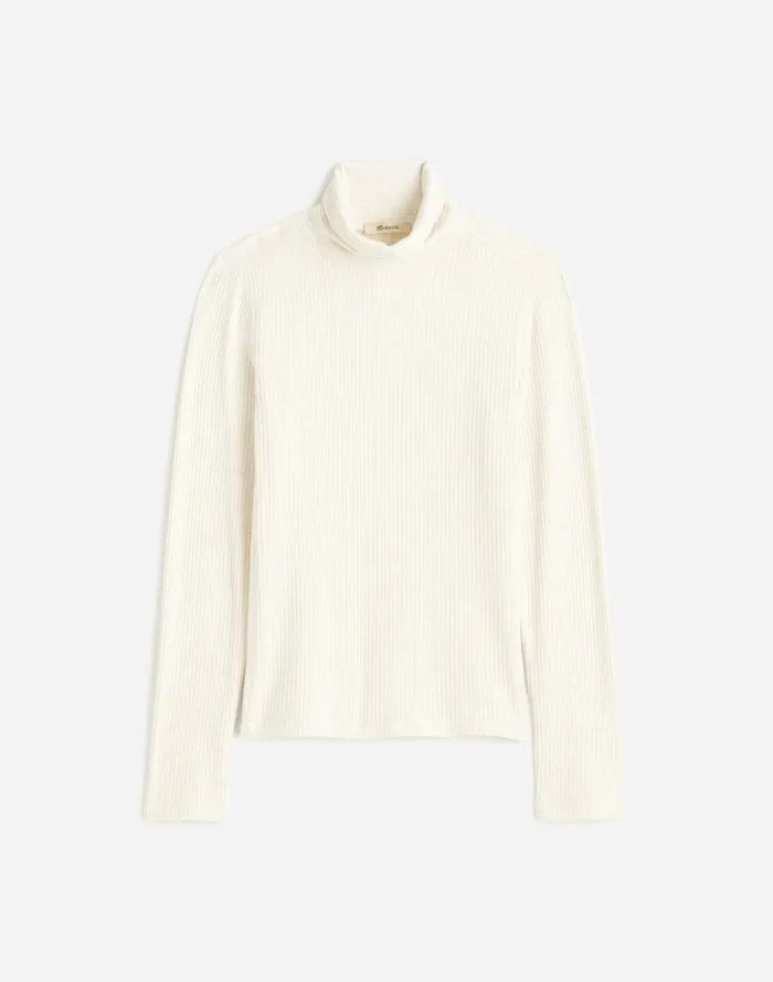 Tees Women Madewell Ribbed Turtleneck LongSleeve Tee Hthr Cream