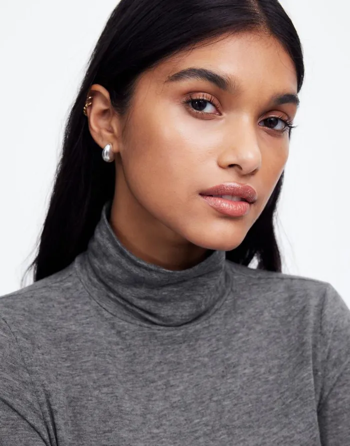 Tees Women Madewell WoolBlend Turtleneck LongSleeve Tee Hthr Coal