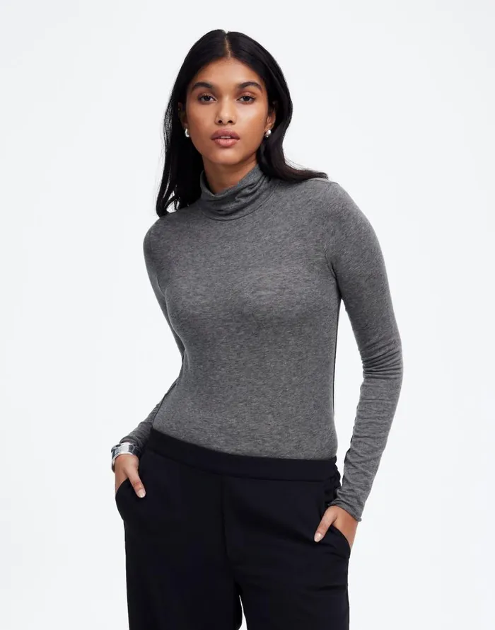 Tees Women Madewell WoolBlend Turtleneck LongSleeve Tee Hthr Coal