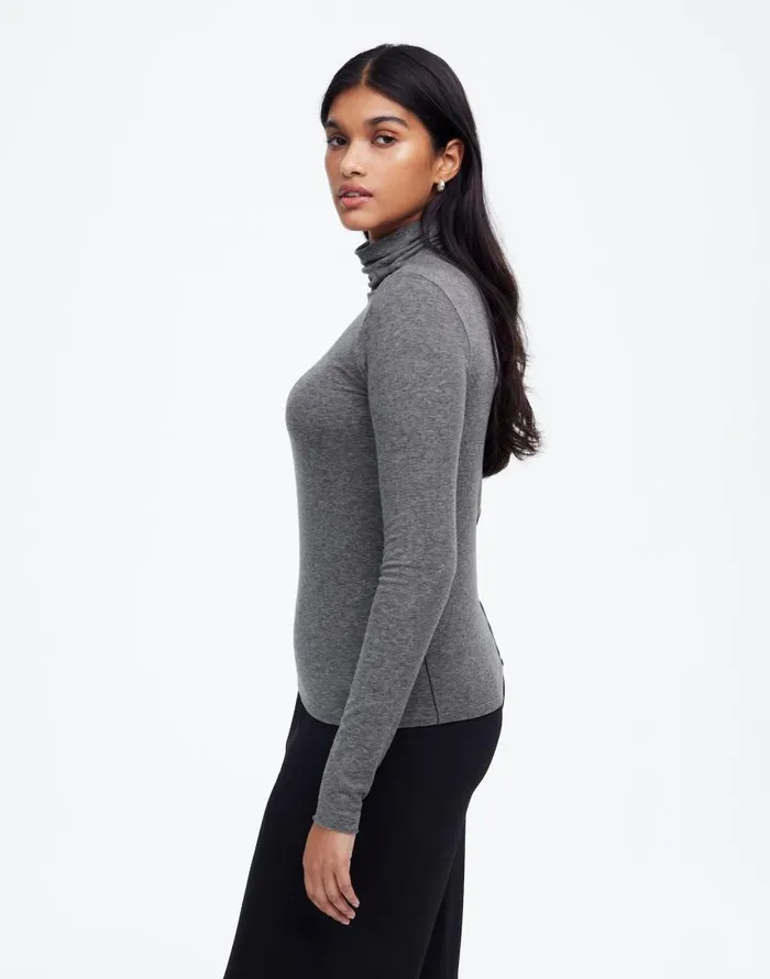 Tees Women Madewell WoolBlend Turtleneck LongSleeve Tee Hthr Coal