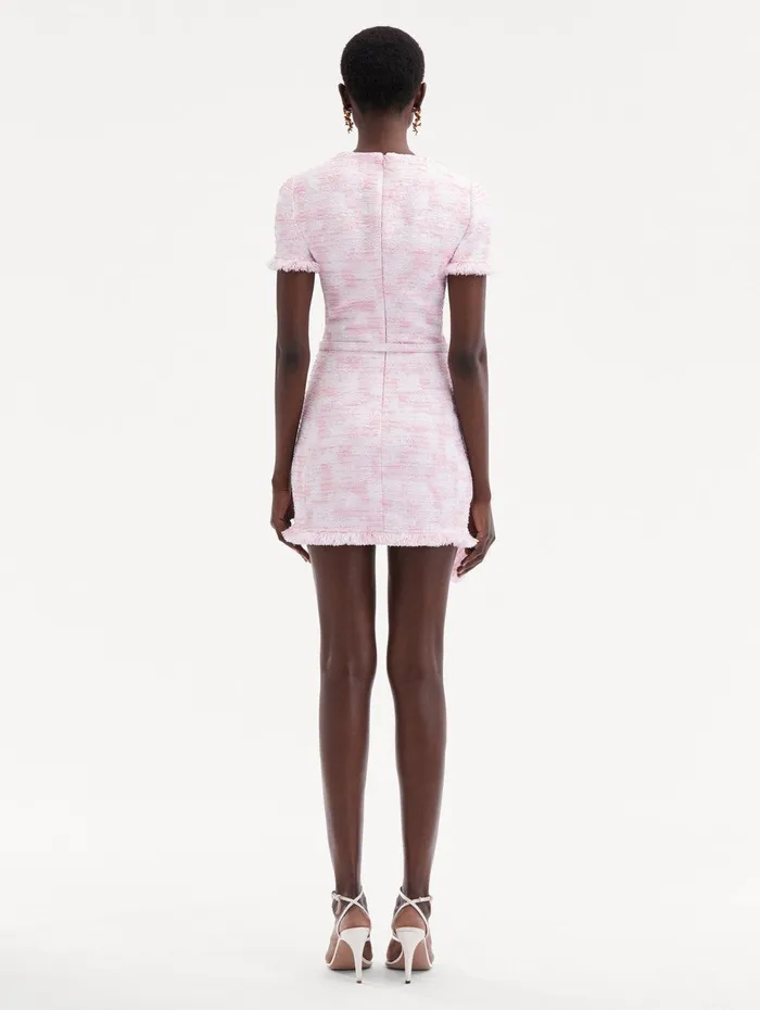 Textured Tweed Draped Dress White Pink Women Oscar De La Renta Dresses Textured Tweed Draped Dress White Pink Women Oscar De La Renta Dresses