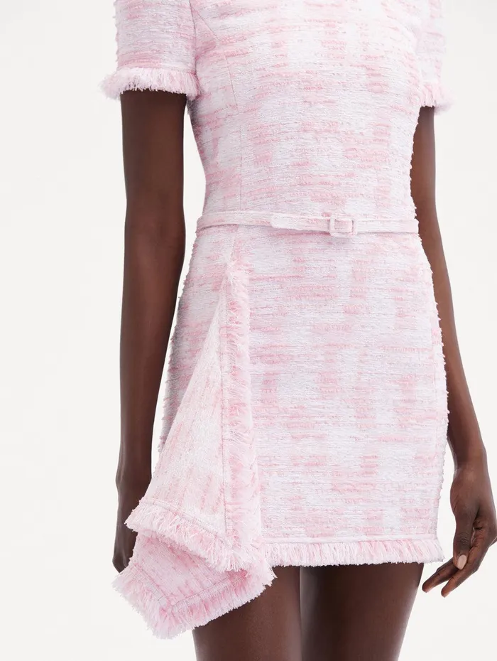 Textured Tweed Draped Dress White Pink Women Oscar De La Renta Dresses Textured Tweed Draped Dress White Pink Women Oscar De La Renta Dresses