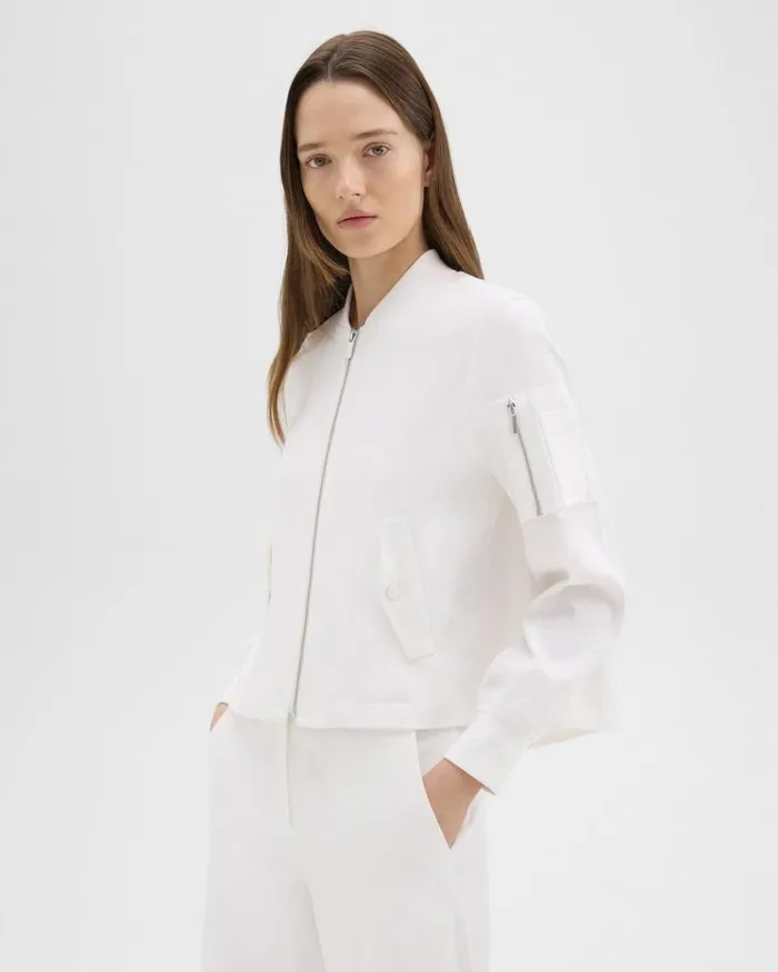 Theory ALine Flight Jacket In Good Linen White Women Outerwear