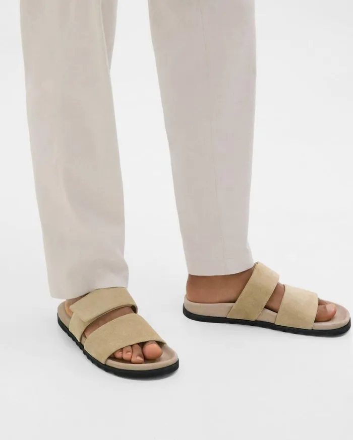 Theory Banded Slide Sandals In Suede Sand Men Shoes