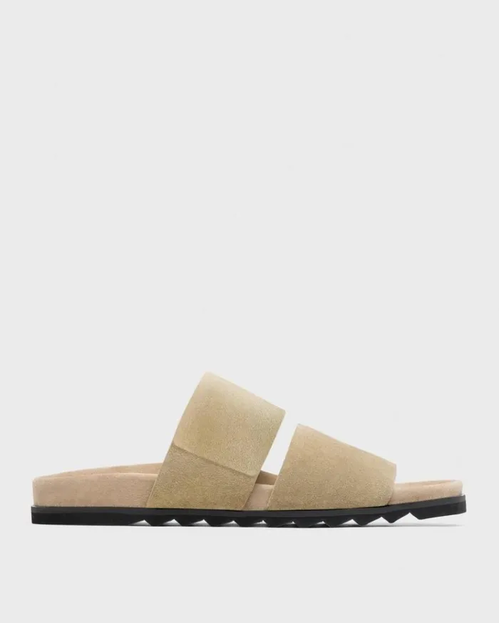 Theory Banded Slide Sandals In Suede Sand Men Shoes