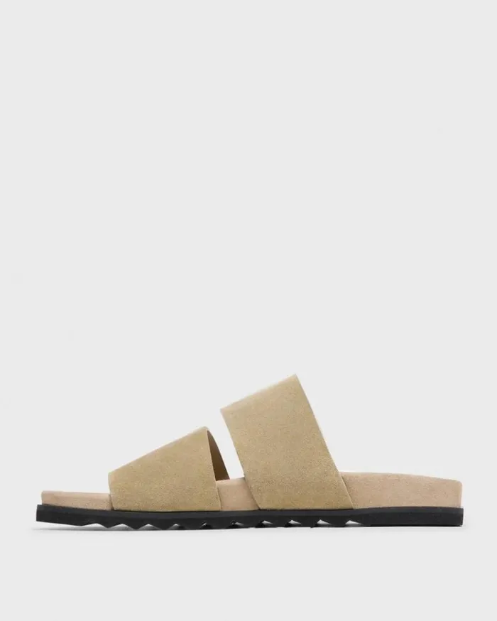 Theory Banded Slide Sandals In Suede Sand Men Shoes
