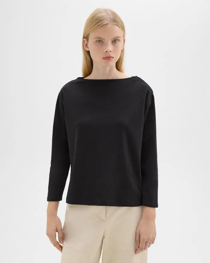 Theory Boat Neck Tee In Cotton Jersey Black Women TShirts Tank Tops