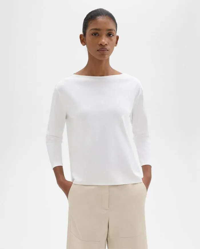 Theory Boat Neck Tee In Cotton Jersey White Women TShirts Tank Tops