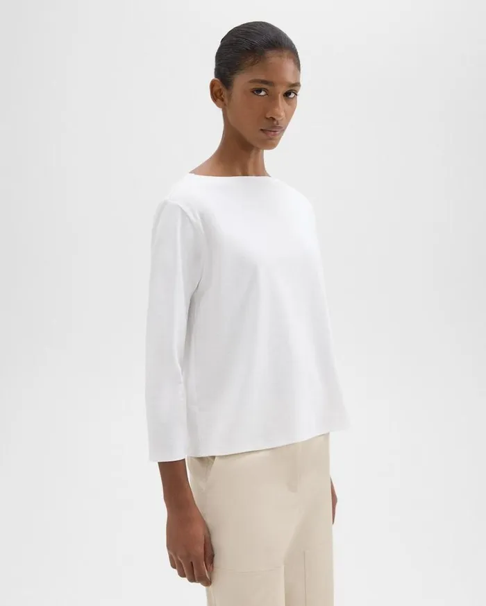 Theory Boat Neck Tee In Cotton Jersey White Women TShirts Tank Tops Theory Boat Neck Tee In Cotton Jersey White Women TShirts Tank Tops