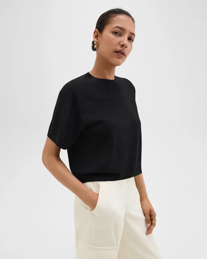 Theory Boxy Tee In Regal Wool Black Women TShirts Tank Tops