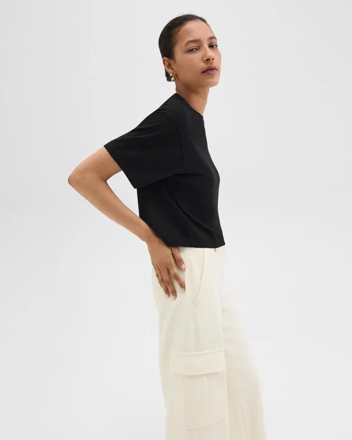 Theory Boxy Tee In Regal Wool Black Women TShirts Tank Tops