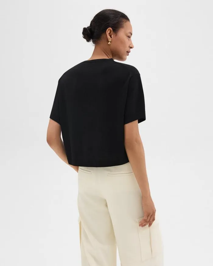 Theory Boxy Tee In Regal Wool Black Women TShirts Tank Tops