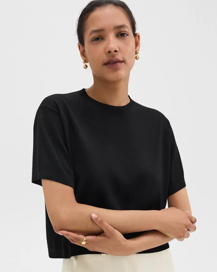 Theory Boxy Tee In Regal Wool Black Women TShirts Tank Tops