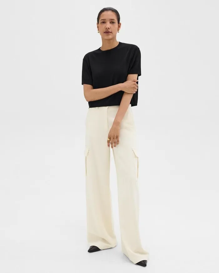 Theory Boxy Tee In Regal Wool Black Women TShirts Tank Tops