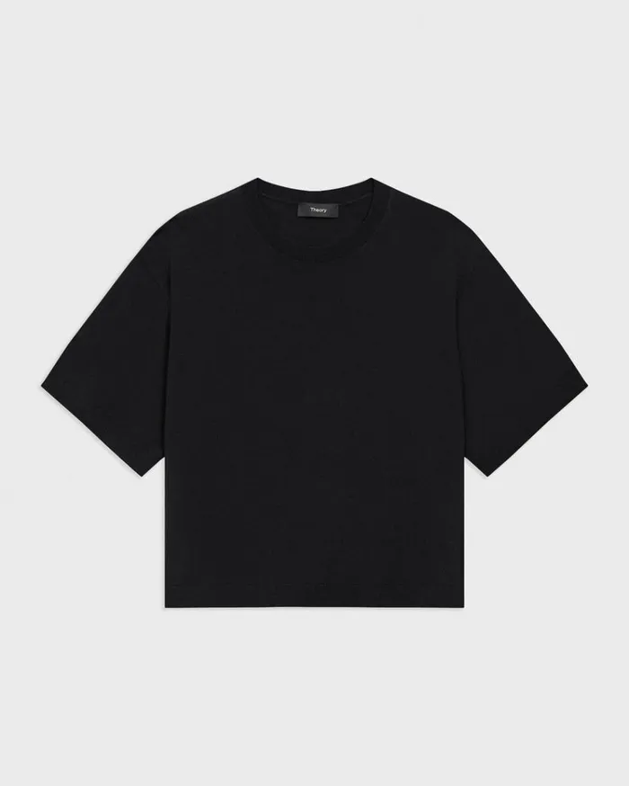Theory Boxy Tee In Regal Wool Black Women TShirts Tank Tops