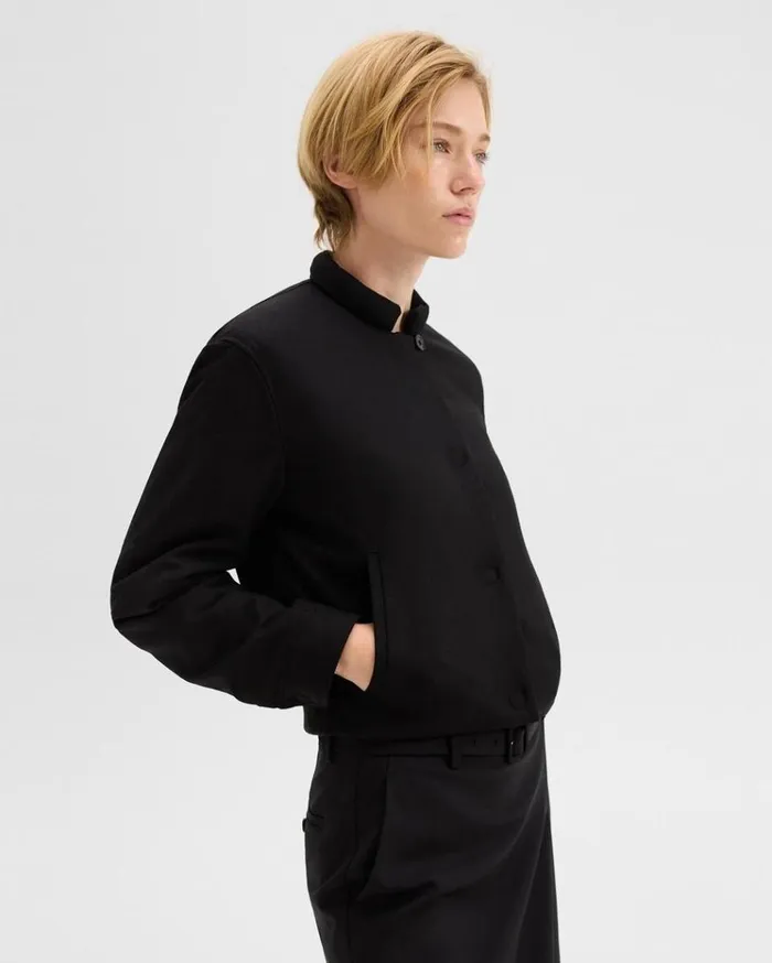Theory Cropped Jacket In Stretch Flannel Black Women Blazers Jackets