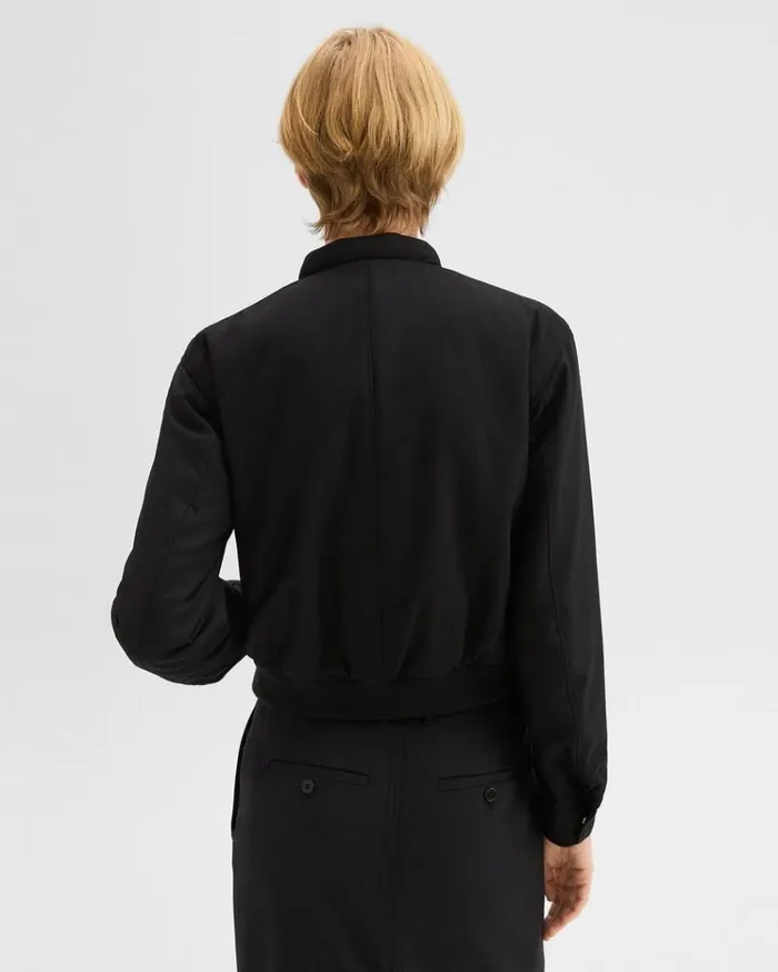 Theory Cropped Jacket In Stretch Flannel Black Women Blazers Jackets
