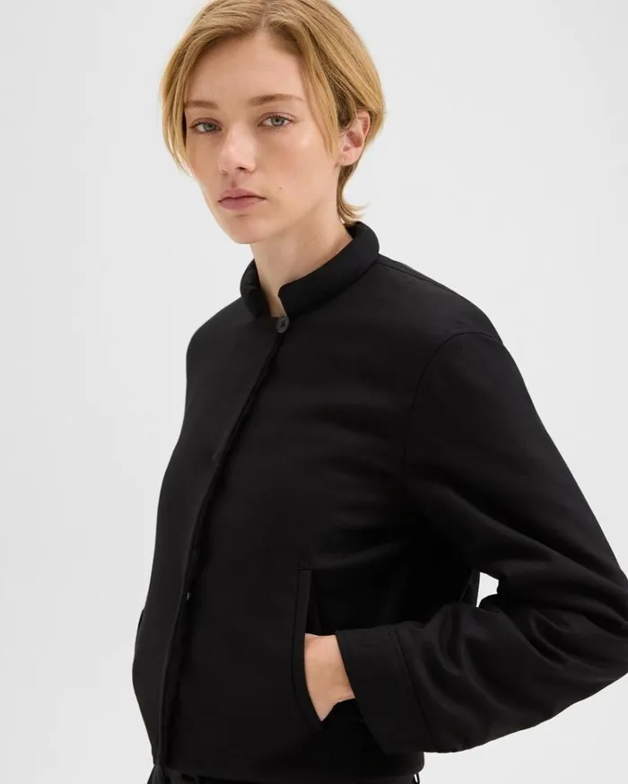 Theory Cropped Jacket In Stretch Flannel Black Women Blazers Jackets