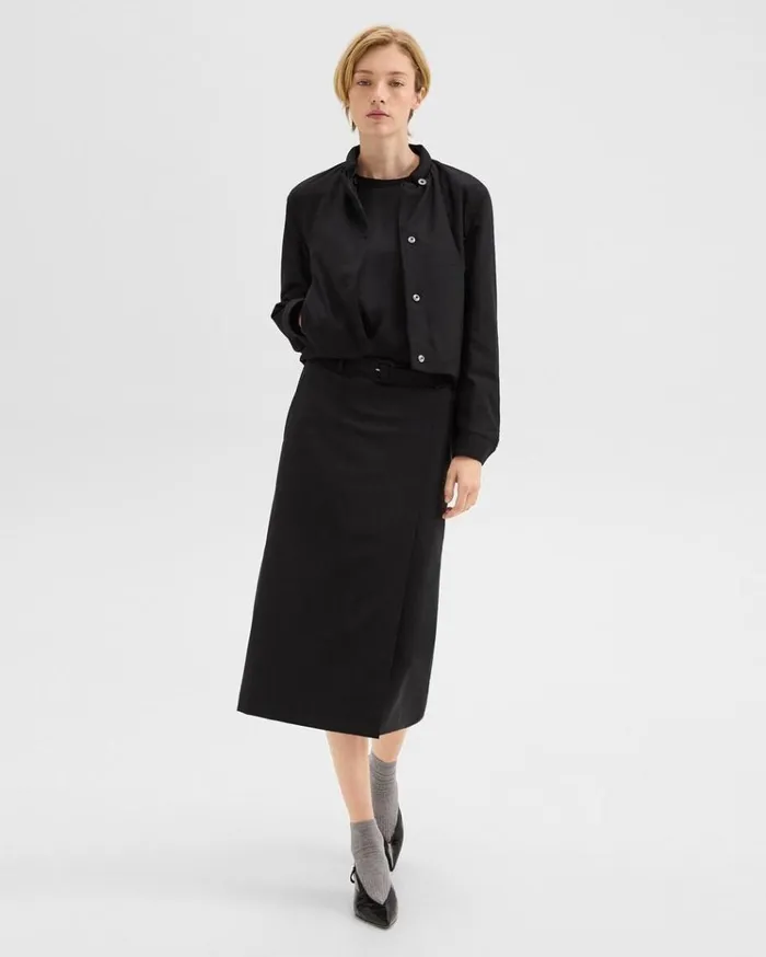 Theory Cropped Jacket In Stretch Flannel Black Women Blazers Jackets