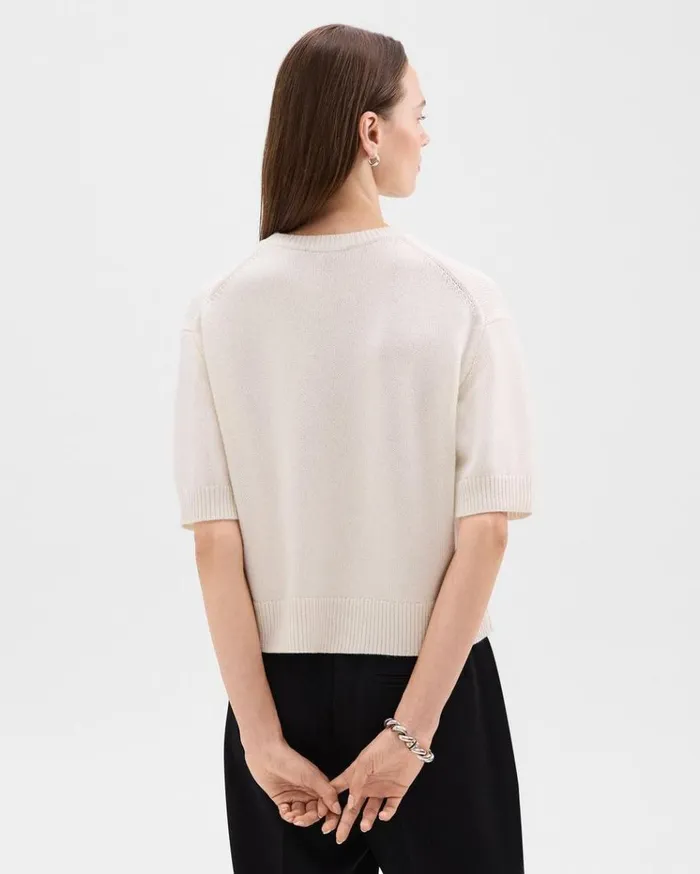 Theory Cropped Tee In Cashmere Ivory Women Sweaters Cardigans