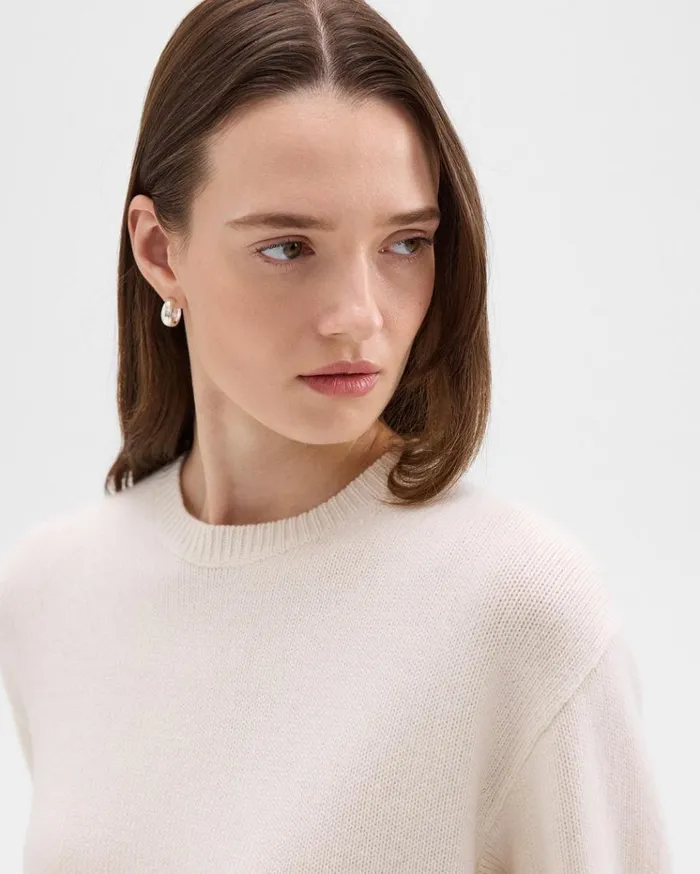 Theory Cropped Tee In Cashmere Ivory Women Sweaters Cardigans