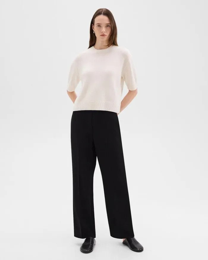 Theory Cropped Tee In Cashmere Ivory Women Sweaters Cardigans