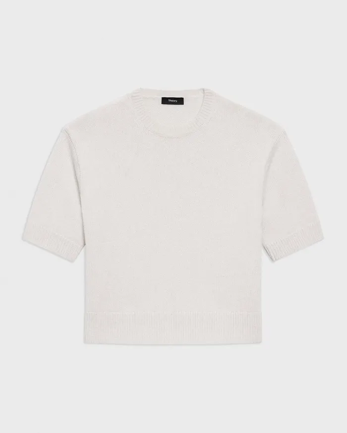 Theory Cropped Tee In Cashmere Ivory Women Sweaters Cardigans