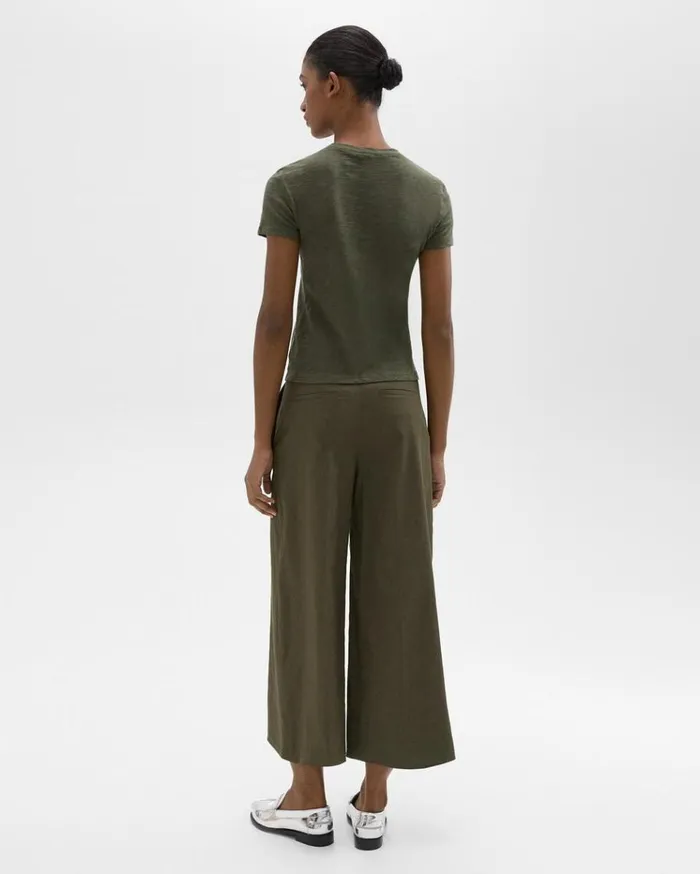 Theory Cropped WideLeg Pant In Good Linen Dark Olive Women Pants