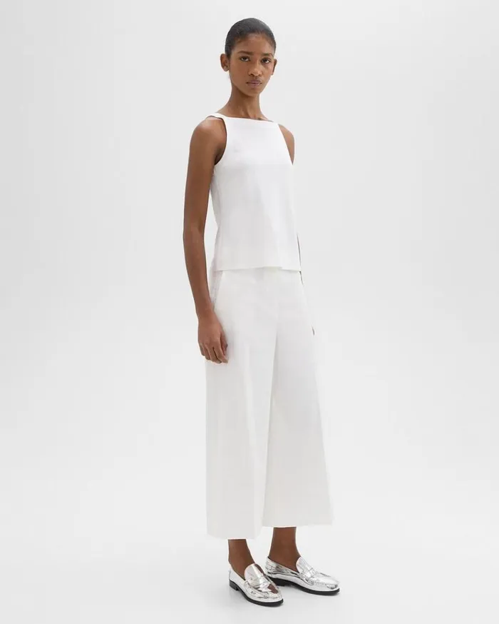 Theory Cropped WideLeg Pant In Good Linen White Women Pants