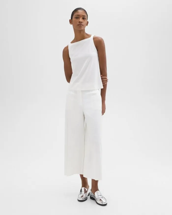 Theory Cropped WideLeg Pant In Good Linen White Women Pants