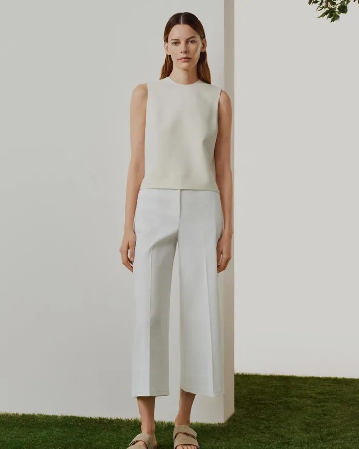 Theory Cropped WideLeg Pant In Good Linen White Women Pants