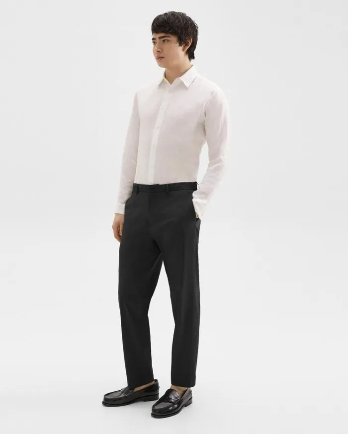 Theory Curtis Drawstring Pant In Good Linen Black Men Suits