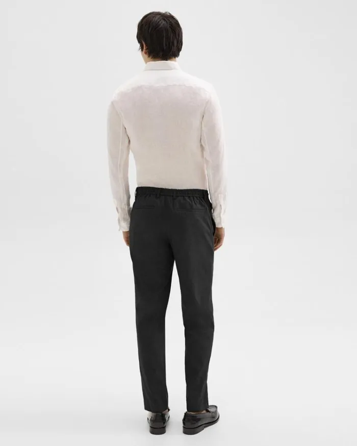 Theory Curtis Drawstring Pant In Good Linen Black Men Suits