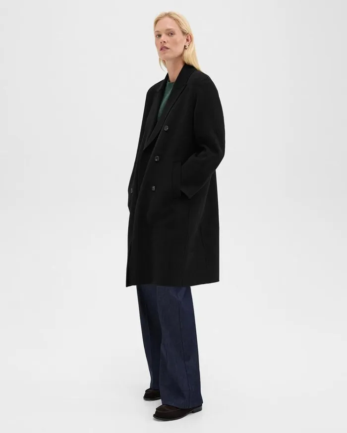 Theory DoubleBreasted Coat In DoubleFace WoolCashmere Black Women Outerwear