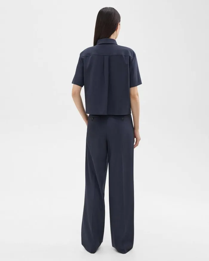 Theory Double Pleat Pant In Good Wool Nocturne Navy Women Pants