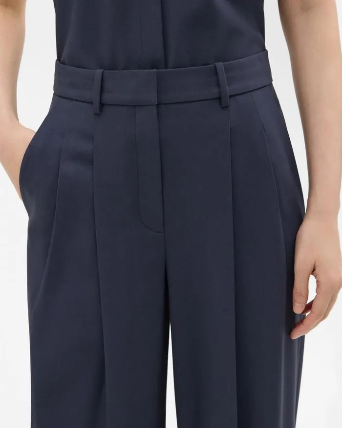 Theory Double Pleat Pant In Good Wool Nocturne Navy Women Pants